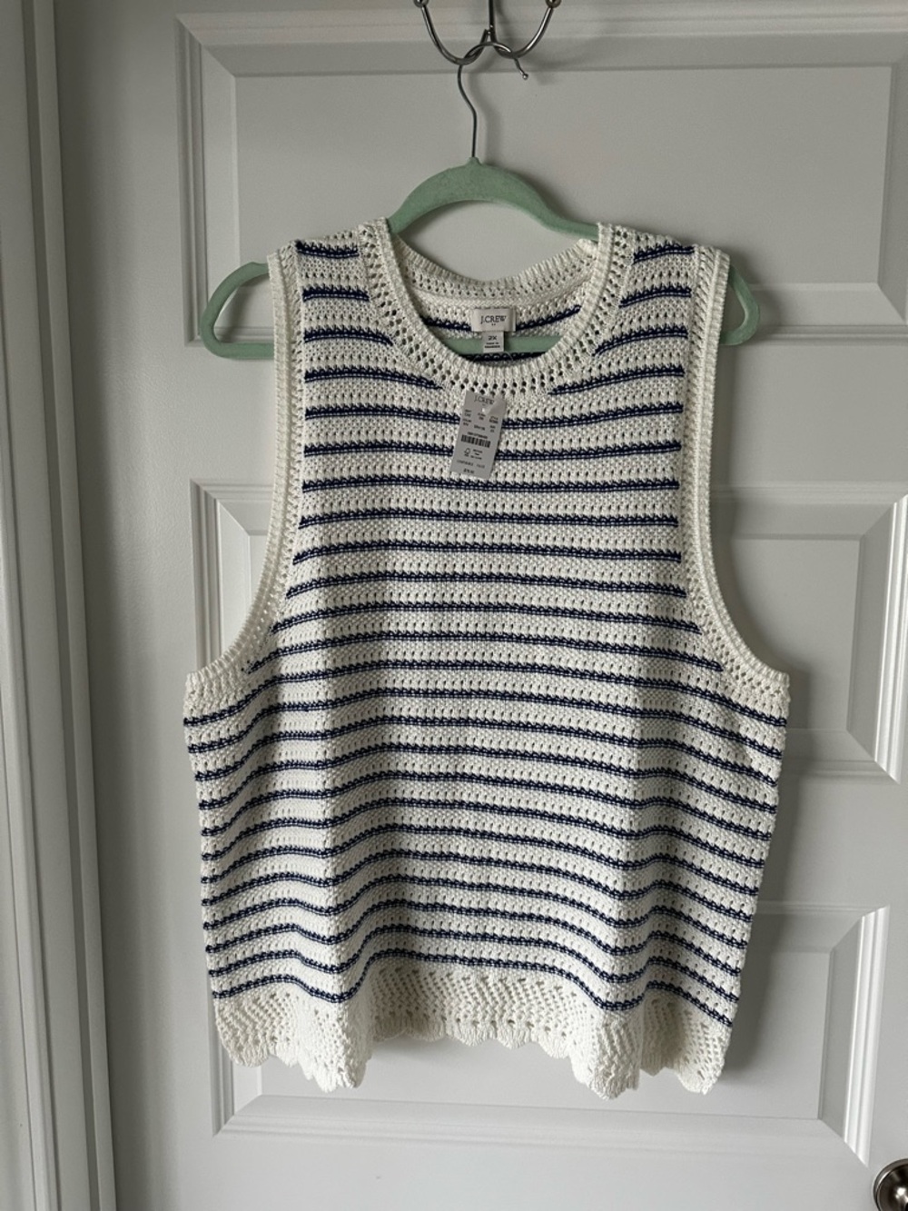 J. Crew White & Navy Striped Crochet Knit Tank, large, (NEW)